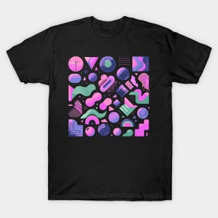 Pink Purple Pastel Green 80s Retro Geometric Pattern T-Shirt